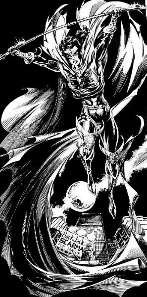 black and white illustration of She-Bat from issue #3, 1993, art by John Statema