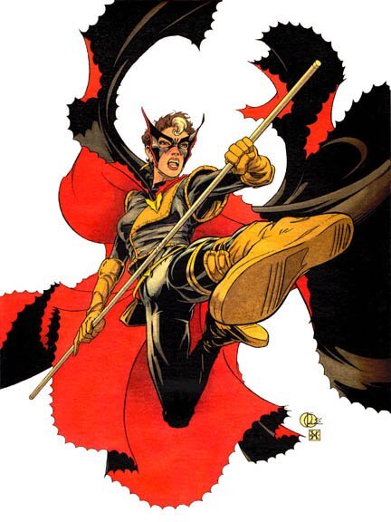 closeup image of Murciaga She-Bat, her face looking down with a serious expression